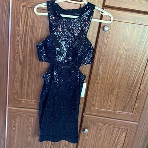 NEW black sequin cut out dress